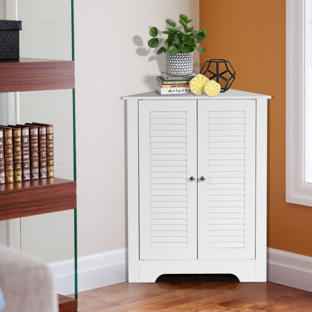 Coast Eckschrank - Lattentür - Verstellbarer Einlegeboden - MDF - 63 x 32 x 81,5 cm - Weiß
