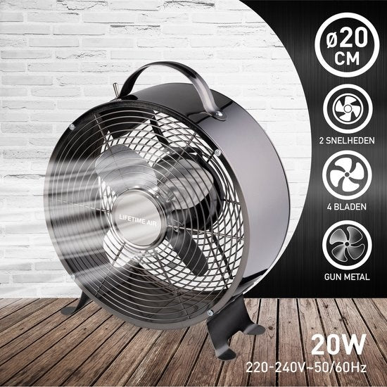 Lifetime Air Tischventilator - 230V - Tischventilator 20CM - 2 Geschwindigkeiten - Schwarz
