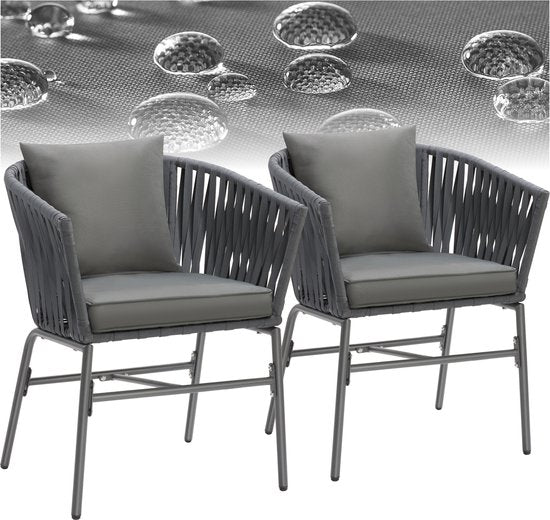 tectake - Gartenstuhl, 2er-Set, Metall-Outdoor-Stuhl, Terrassenstuhl mit Armlehnen, Loungesessel, Gartensessel, Gartenmöbel, Balkonmöbel, Gartenset Lounge, wasserabweisende Polster, verstellbare Beine