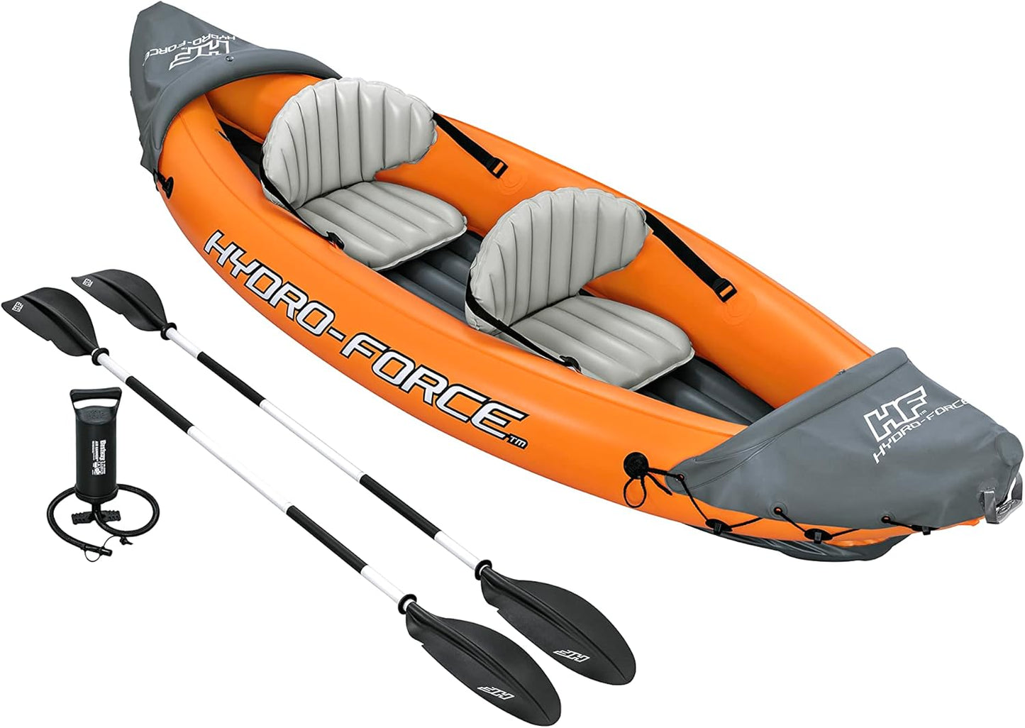 Hydro-Force Rapid – Aufblasbares Kajak für 2 Personen – mit Sitzen – Rückenlehne – Paddel – Handpumpe – und Tragetasche – Orange