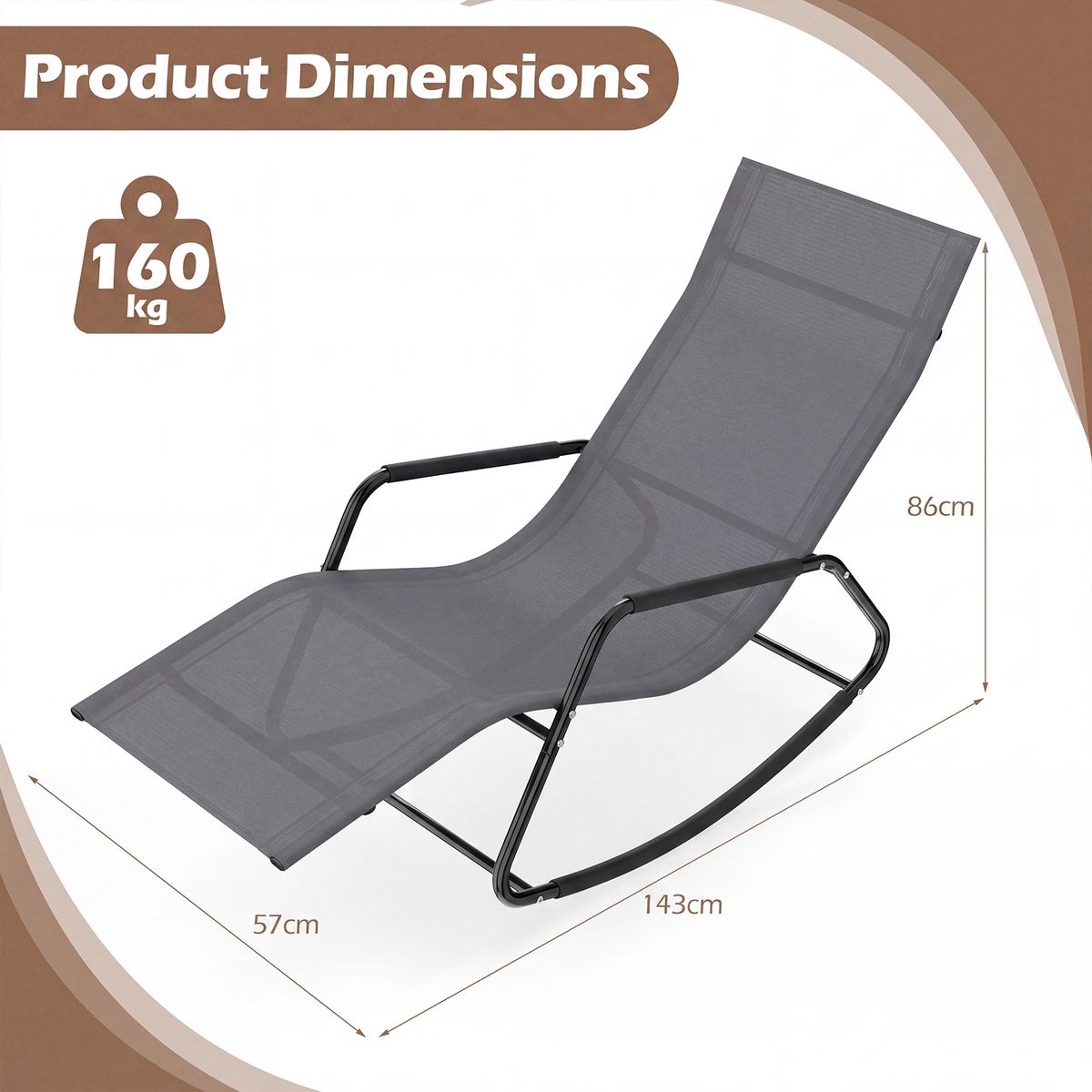 Coast Gartenliege – ergonomischer Schaukelstuhl – atmungsaktives Metallgestell – beige