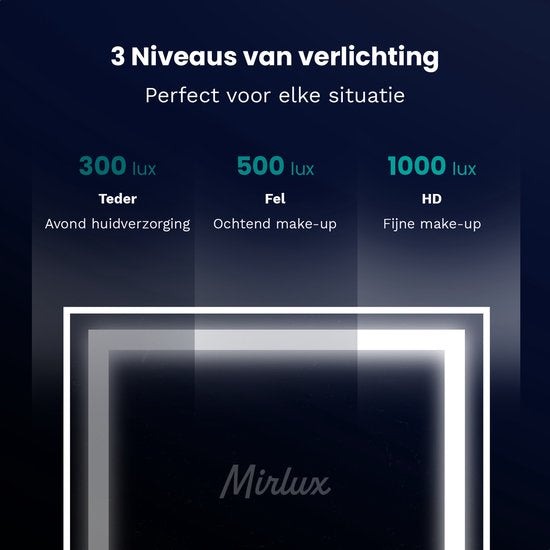 Mirlux Hollywood Mirror 80x60CM - 2 Bluetooth-Lautsprecher - USB & USB-C Ladeanschlüsse - LED-Beleuchtung - Schminkspiegel - 10x Zoom - Aufhängbar - Weiß