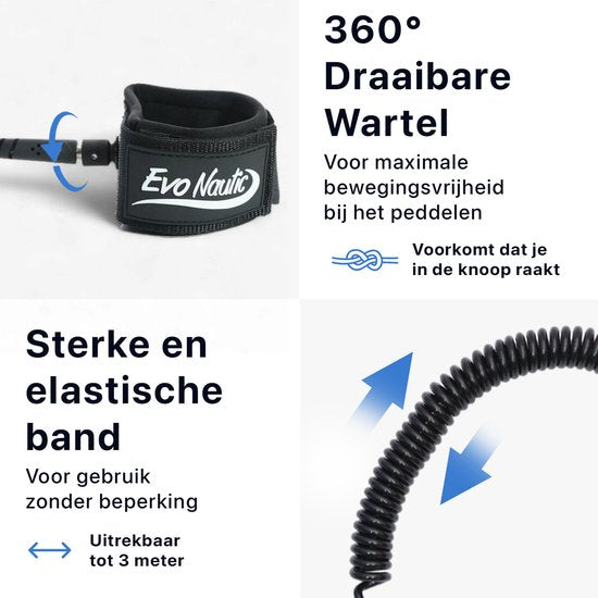 EvoNautic SUP Leash 10ft – Fußschlaufe für SUP – Länge: 3 Meter – Verstellbare Fußschlaufe – Für alle Boards geeignet – Aus robustem und strapazierfähigem Material