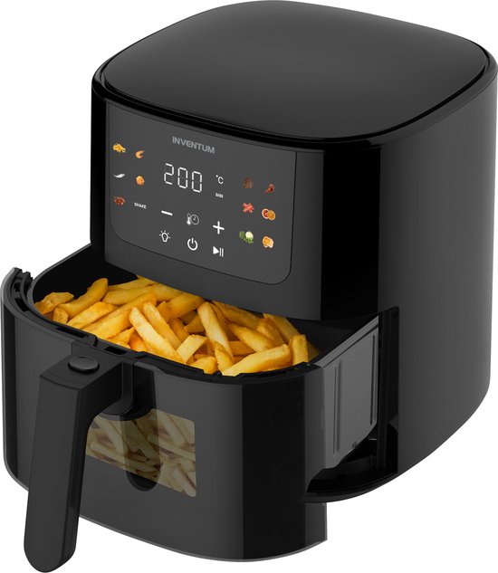 Inventum GF502HLDB Heißluftfritteuse – 5 l – Sichtfenster – 11 Programme – 70–200 °C – Für bis zu 5 Personen – Schwarz – WK