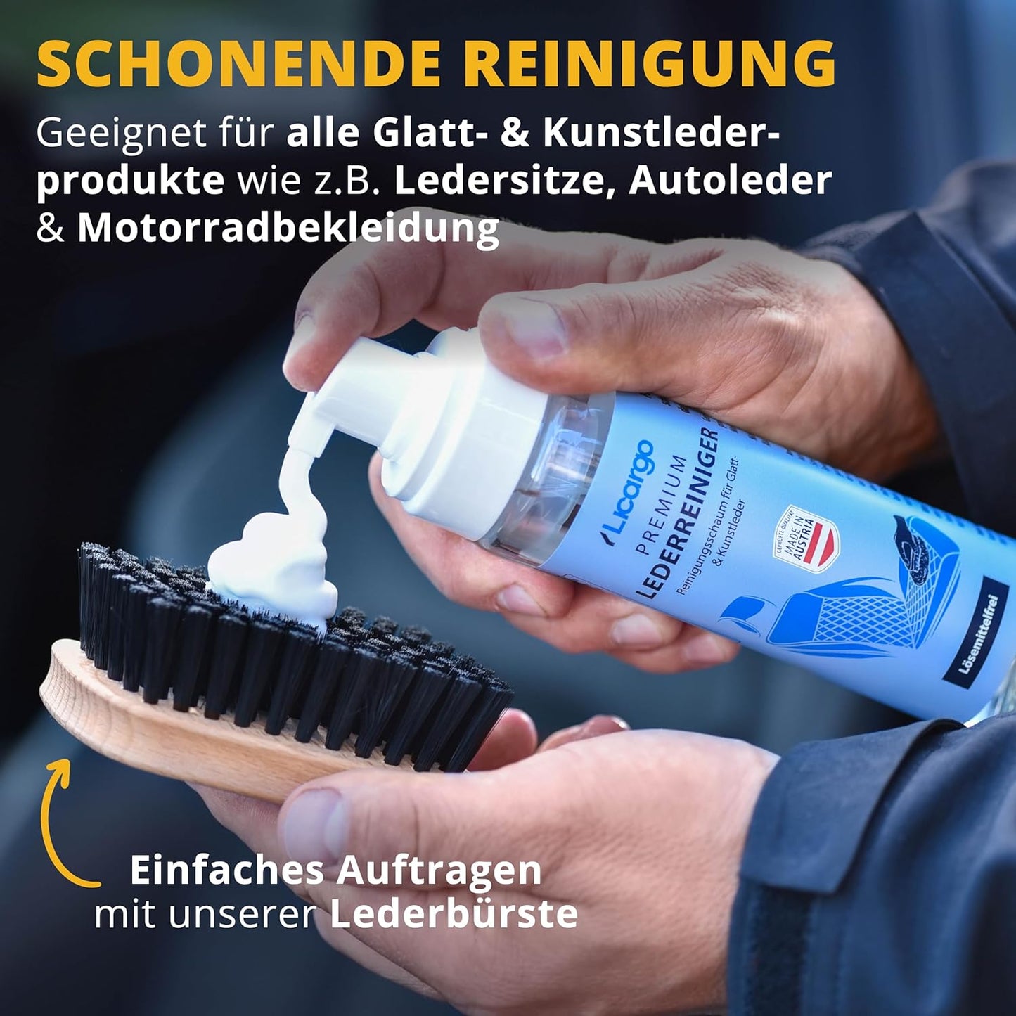 Licargo – Lederreinigungsschaum für Autos – für glattes Leder und Kunstleder – 200 ml