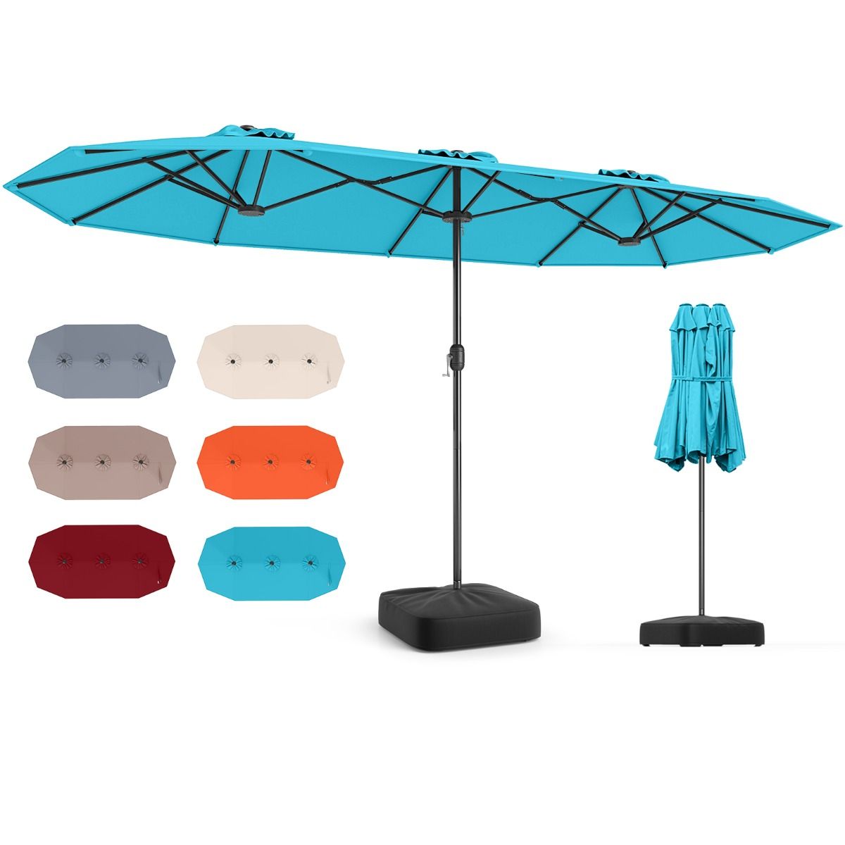 Coast Doppel-Terrassenschirm – extra großes Tuch – beschwerter Fuß – Türkis 400 x 212 cm