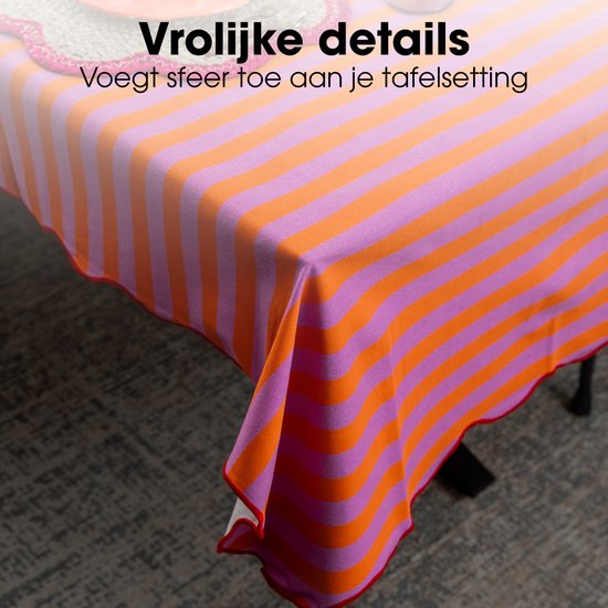 Mica Decorations Gestreifte Tischdecke für den Esstisch – Tischdecke für drinnen und draußen, 250 x 140 cm – Tischdecke aus 100 % Baumwolle – Orange, Rosa