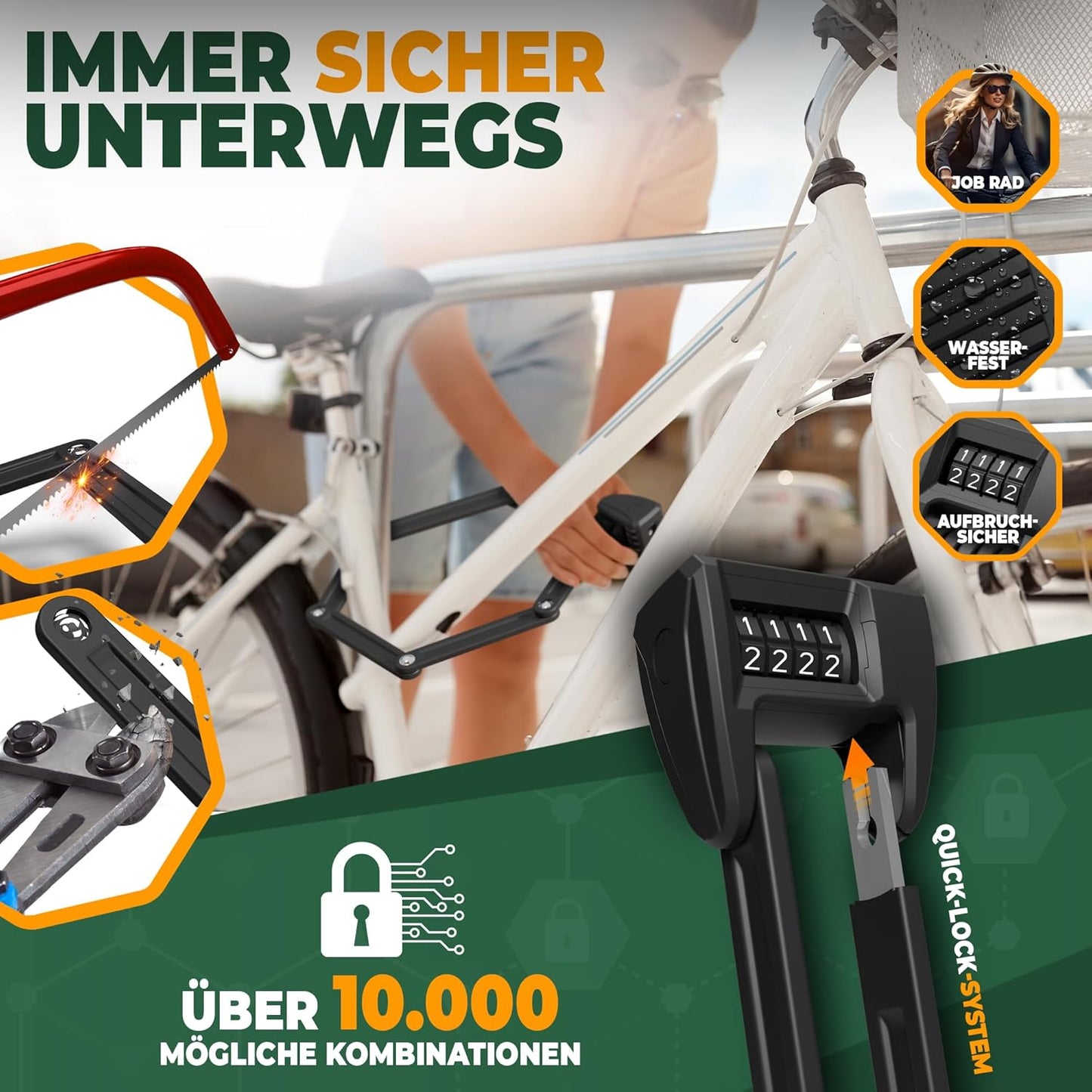 MIVELO Fahrradschloss - faltbar - mit Geheimfach für AirTags - 90 cm lang - robuster Stahl - 19,5 x 7 x 4 cm