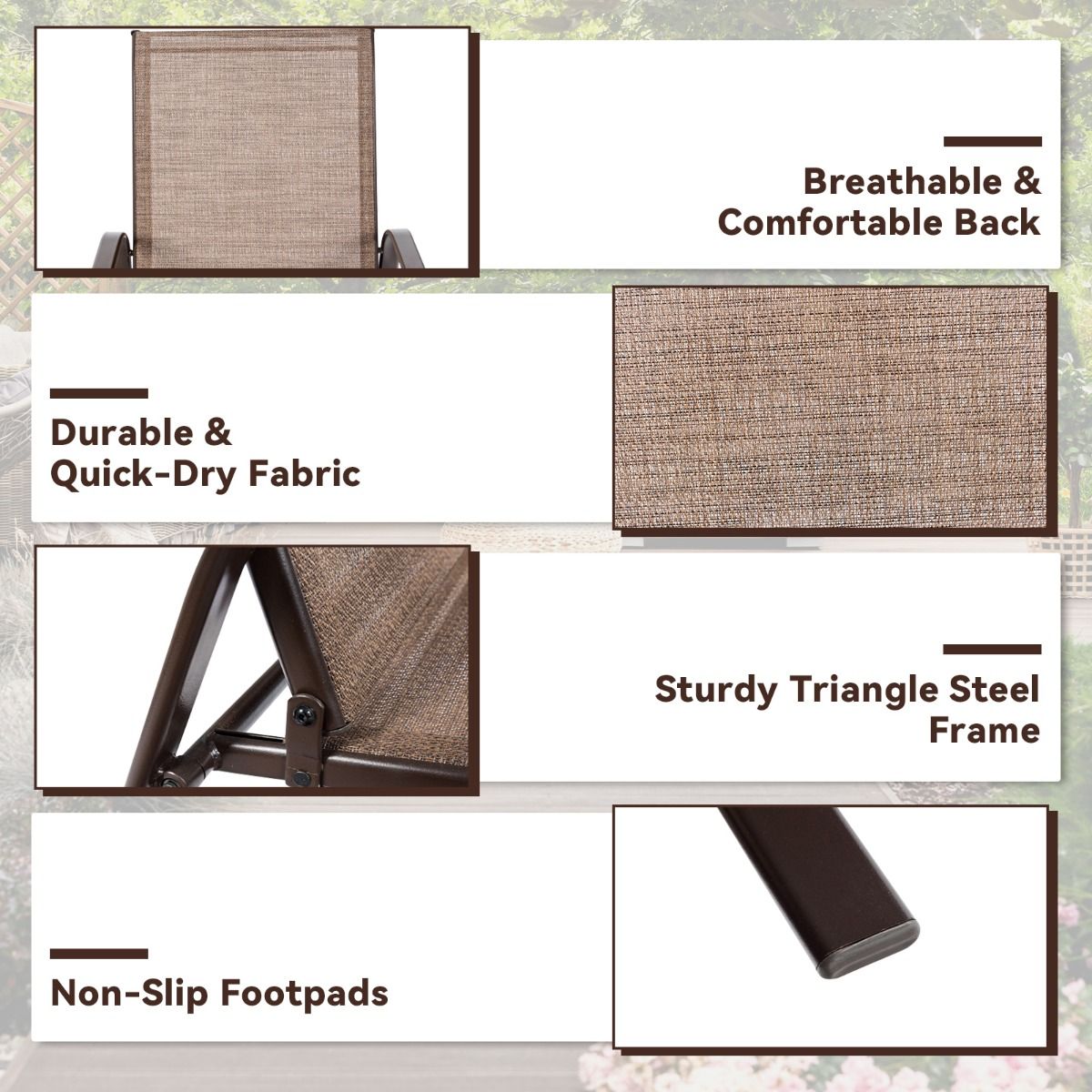 Coast 2-teiliges Gartenstuhl-Set – atmungsaktiver Stoff – verstärkter Metallrahmen – beige