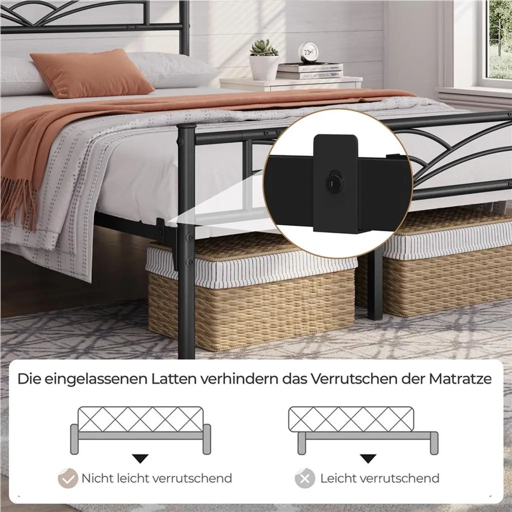Yaheetech Metallbettgestell – Wolkenmuster – Lattenrost – 140 x 200 cm – 32 cm Stauraum – Schwarz