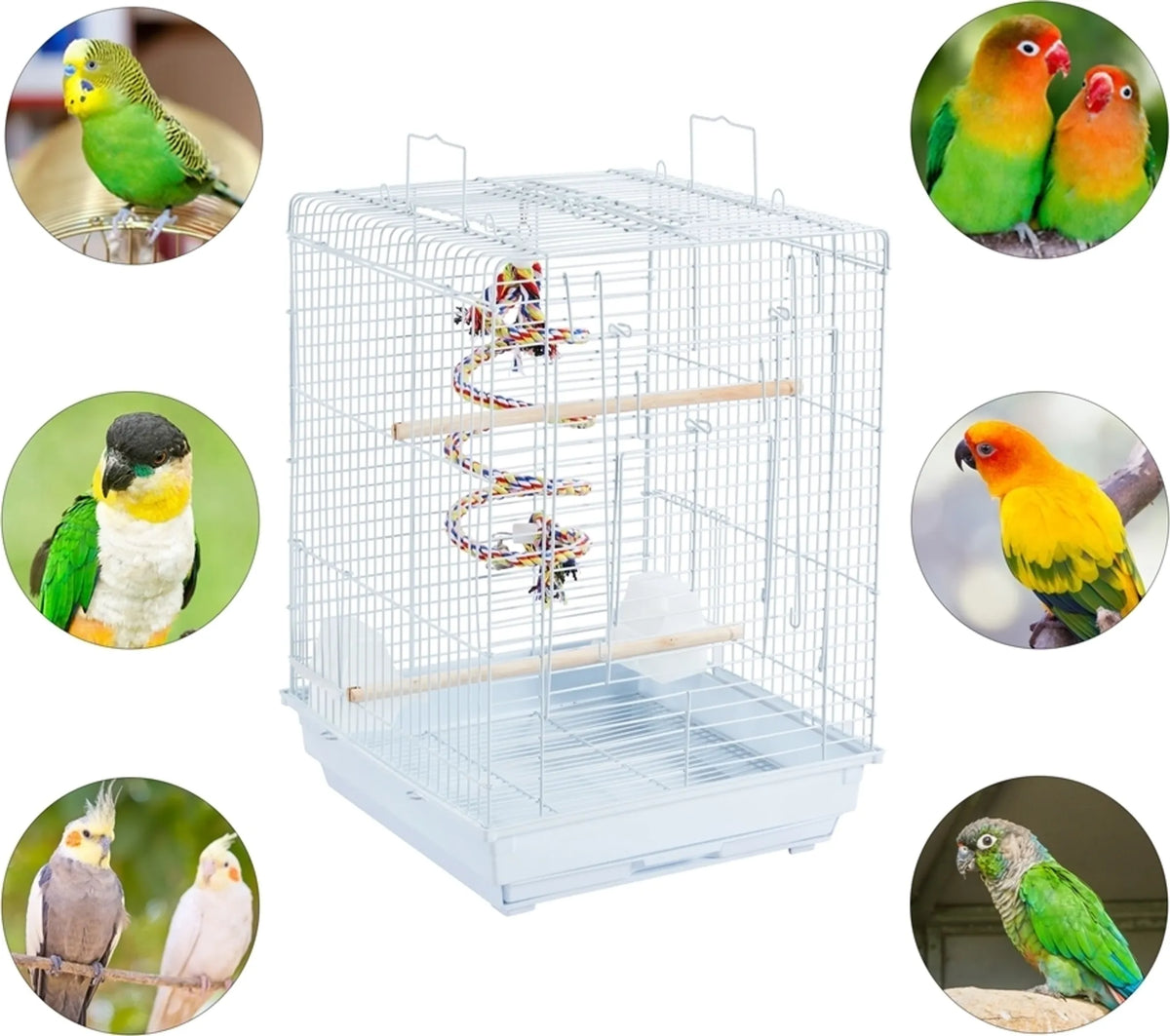 Yaheetech Vogelkäfig mit Spielzeug - 40 x 40 x 58 cm - Ausgestattet mit extra Öffnung an der Oberseite und ausziehbarem Tablett und 4 hölzernen Sitzstangen - Für Sittiche und Kanarienvögel - Schwarzes Metall und Holz