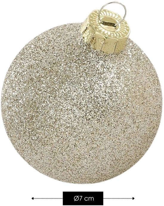 Mica Decorations Weihnachtskugeln – 26 Stück – Weihnachtsschmuck für den Weihnachtsbaum – Glänzende und glitzernde Ornamente – Spitzen und Kugeln in verschiedenen Größen – Ø 7 cm – Cremefarben