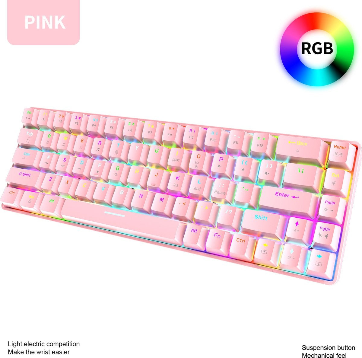 ZIYOU LANG T8 RGB Mechanische 68Tasten Gaming-Tastatur - Windows/Mac Spiele-Tastatur - Blauer Schalter - Mechanische Tastatur - Pink