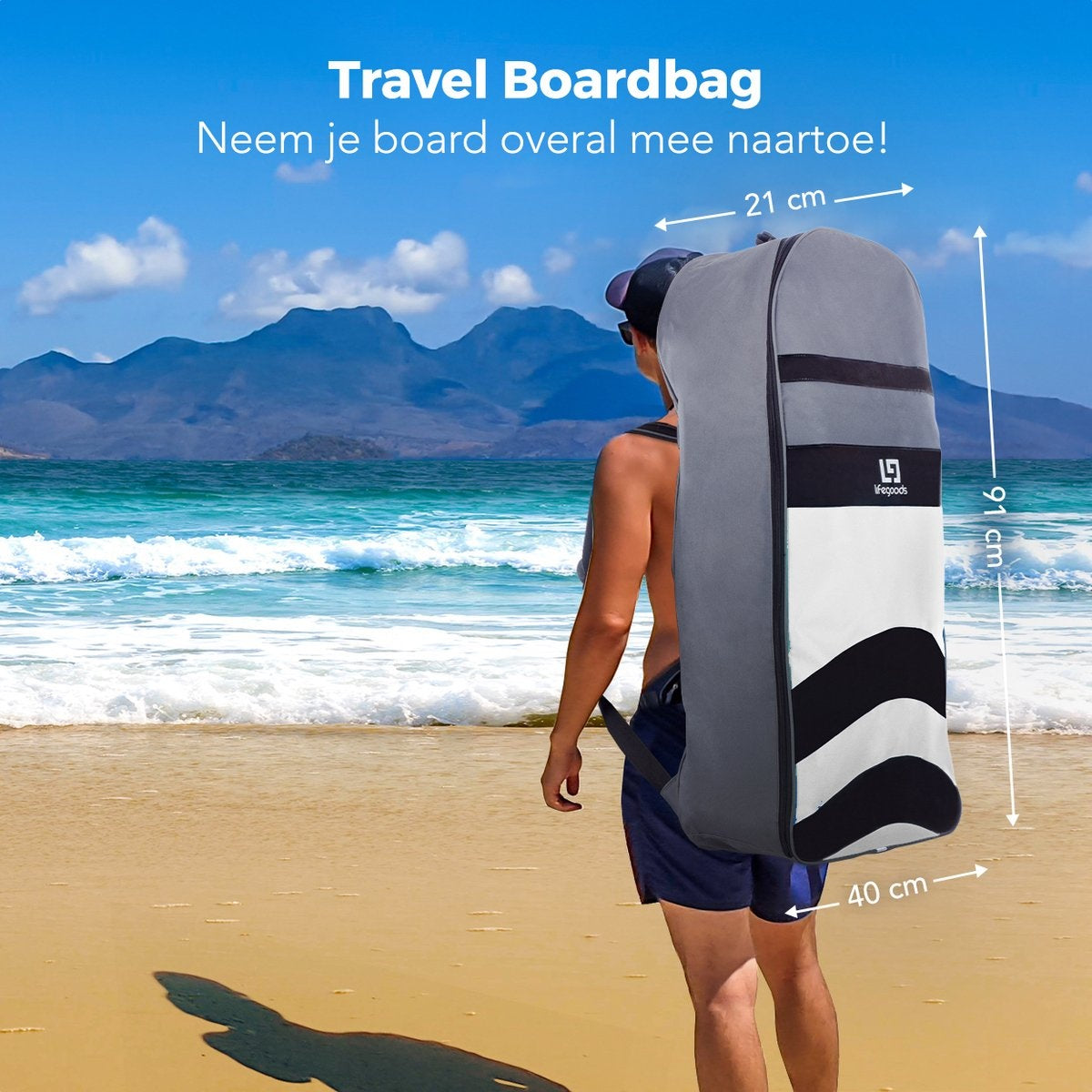 LifeGoods SUP Board - Aufblasbares Paddle Board - Komplettset - Max. 135KG - 320x81cm - Weiß/Schwarz