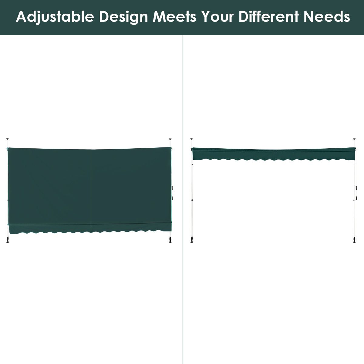 Coast Sunshade 400 cm breit, höhenverstellbar 200-300 cm, grün, Aluminiumrahmen und Oxford-Gewebe