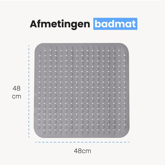 Luft Dusch- und Badematte - 48 x 48 cm - Rutschfest - Grau - Mit Saugnäpfen - Geeignet für Bad und Dusche - Sicher und robust