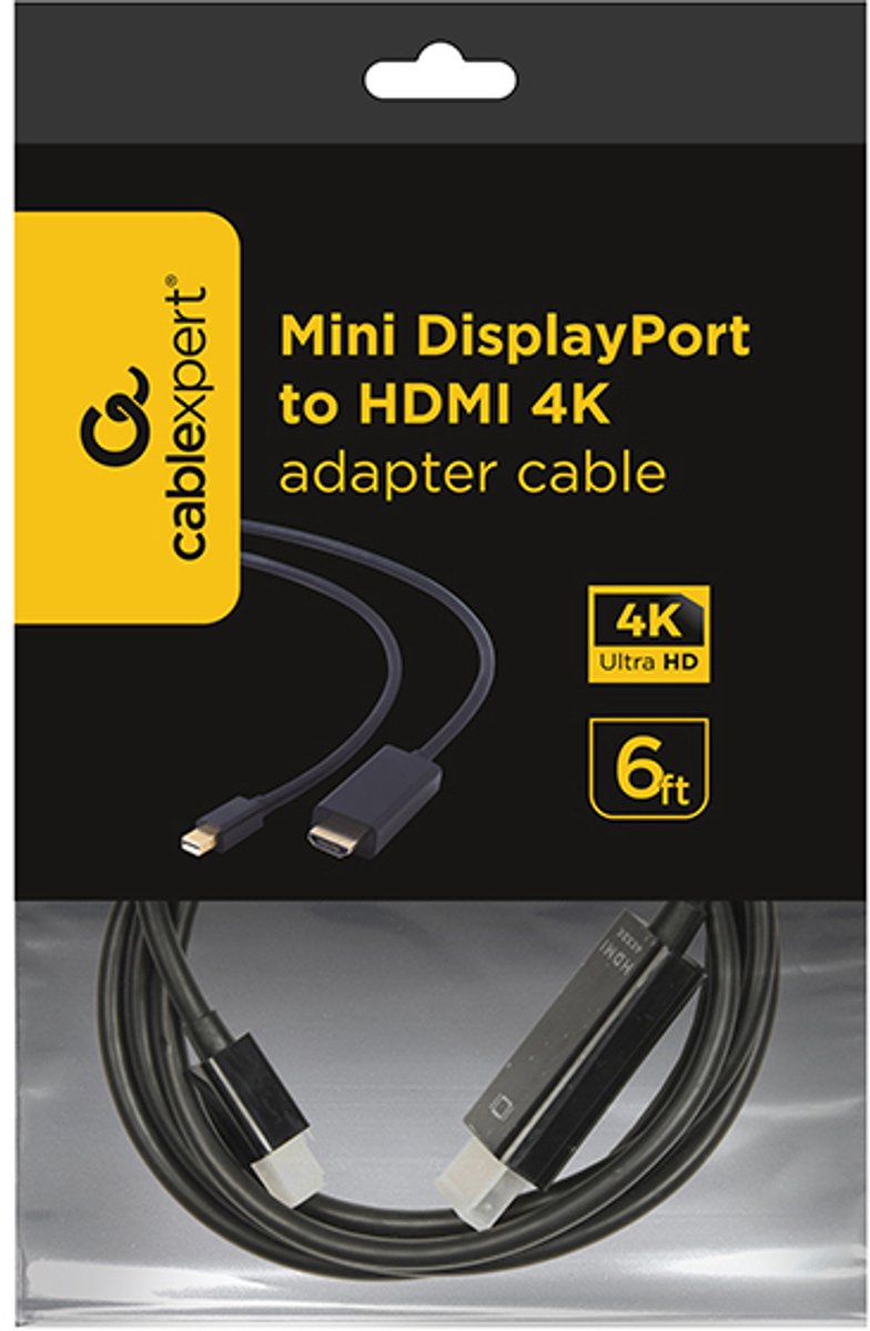 Gembird Mini-DisplayPort-zu-HDMI-Kabel – 1,8 Meter – 4K-Unterstützung – Schwarz