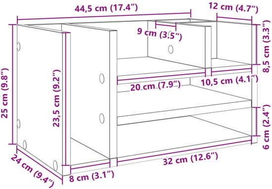 vidaXL – Schreibtisch – Ablage – 44,5 x 24 x 25 – cm – bearbeitet – Holz – schwarz