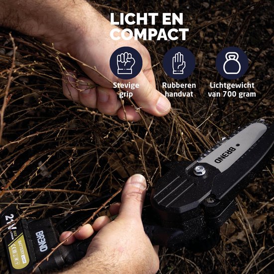 BREND BR-2236 Elektrische Mini-Kettensäge mit Akku und Aufbewahrungskoffer - Schnurlose Baumsäge für Äste und Stämme - 20 Min. Schnittzeit - Schwarz