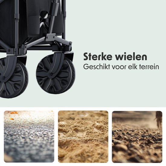 LifeGoods Wagon - Faltbarer Wagen - 100KG - 230L - Erhöht - Mit Schutzhülle - Schwarz