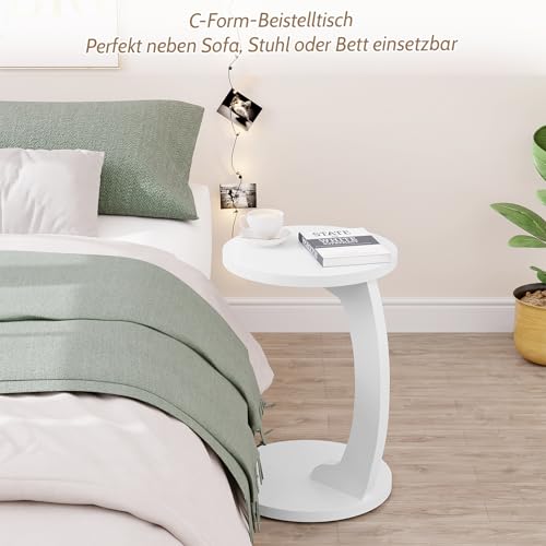 Woltu Beistelltisch C-Form - Runder Couchtisch - Skandinavisches Design - MDF Weiß - 38 x 55 cm