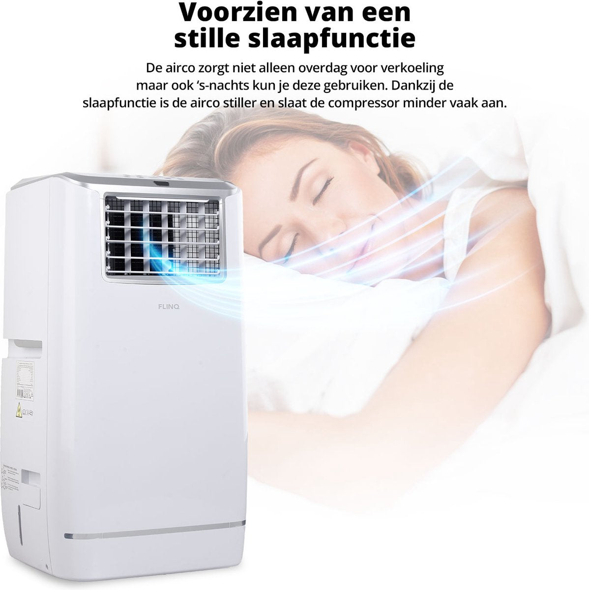 FlinQ Smart Mobile Air Conditioner - Mit Ablaufschlauch - 13.000 BTU - Silent Sleep Funktion - Kühlt bis zu 50m2 - Mit App und Fernbedienung - 41,5 x 41,8 x 79 cm - Weiß