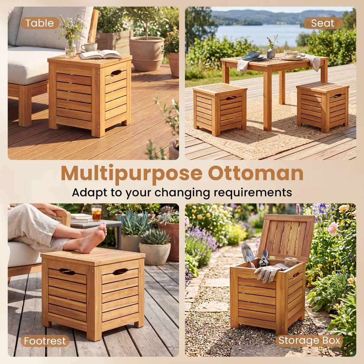 Coast Gartenbank mit Stauraum – 3 Staufächer – 115 x 45 cm – naturfarben