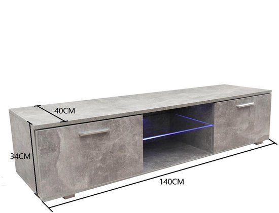 TV-Möbel TV-Schrank Tenus mit LED-Beleuchtung Industriegrau Beton Design
