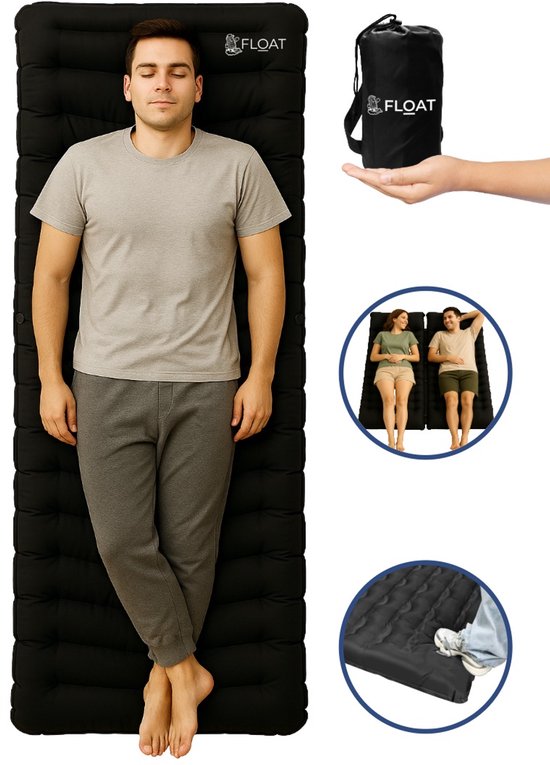 FLOAT Nomadic - 1-Personen-Schlafmatte mit Fußpumpe und Klicksystem - Stabiles und leichtes Luftbett für Camping - 195x66x12 cm Luftmatratze - Selbstaufblasende Schlafmatte - Schwarz