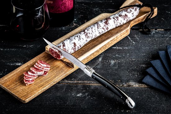 Laguiole Style de Vie Wurstbrett mit Steakmesser Premium Line - Akazienholz - Schwarz