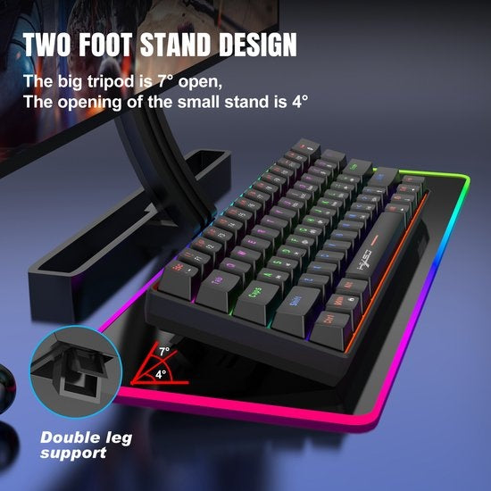HXSJ V900 Wired Mechanical Gaming Keyboard - TKL - RGB-Beleuchtung - Ergonomisch - QWERTY - 61 Tasten - Blauer Schalter - Schwarz