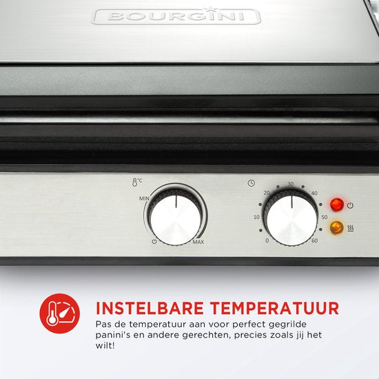 Bourgini - Kontaktgrill - 29cm x 23cm - Panini-Grill und Toast-Eisen - PFAS-freie Keramikbeschichtung