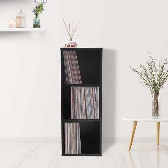 Aufbewahrungsschrank für Schallplatten - Aufbewahrung von Schallplatten - Bücherregal - 3 Fächer - schwarz
