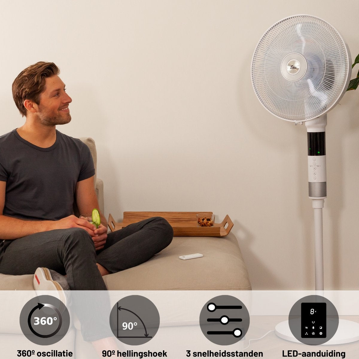 Solis Breeze 360Â° Standventilator 7582 - Standventilator mit Fernbedienung - Timerfunktion - 140 cm hoch - Weiß