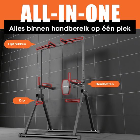 DH FitLife Foldable Power Tower Dip Station bis 210 kg | Freistehende Klimmzugstange mit Dip Bars und Rückentrainer | Power Station Strength Tower