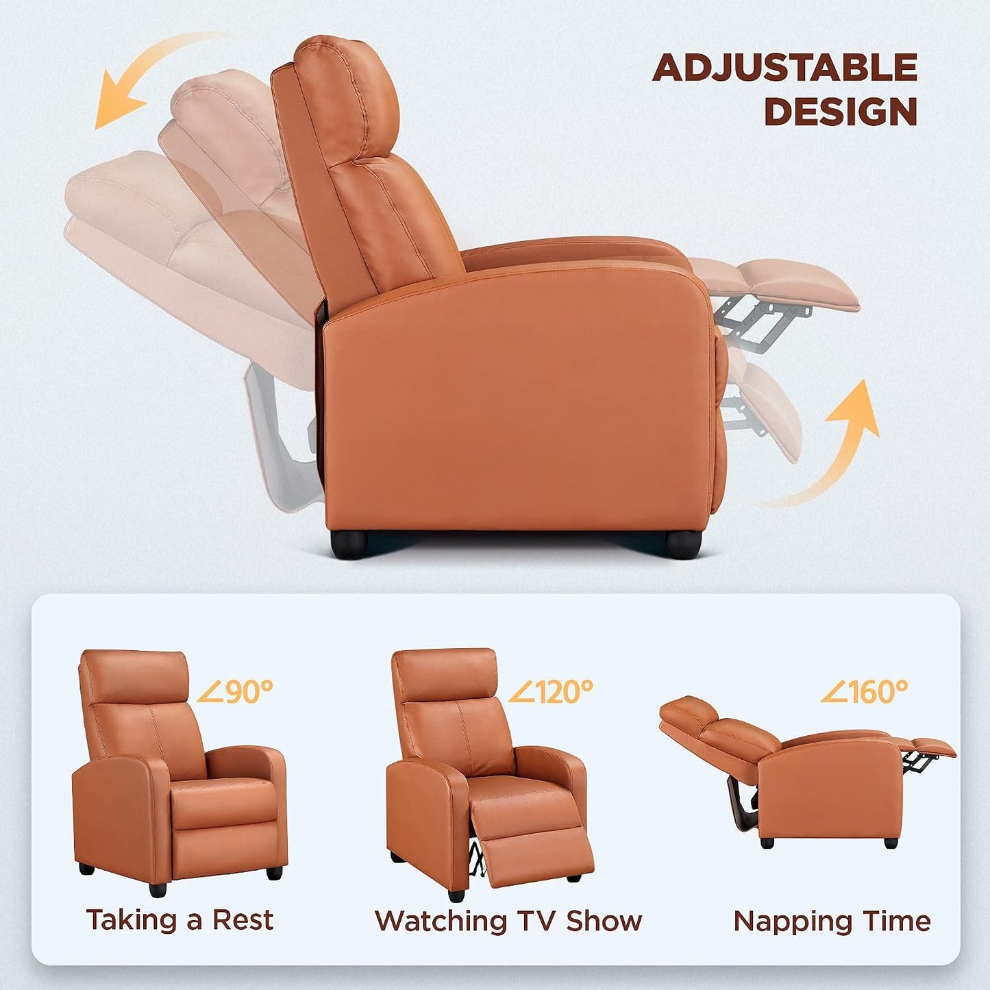 Yaheetech Relaxsessel, 2er-Set – 67,3 x 85,1 x 99,6 cm – verstellbare Fußstütze – Kunstleder – Tan