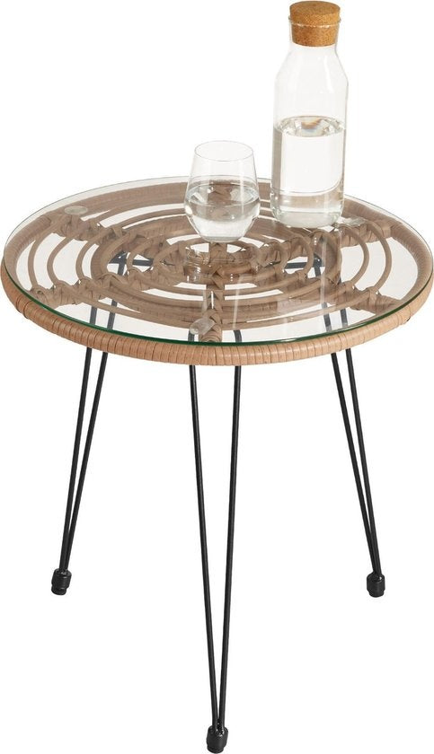 tectake - Outdoor-Geflechtsitzgruppe, Möbel für 2 Personen, 3-teilig. Bistro-Set, Balkonmöbel, Gartenmöbel-Set mit 2x Stühlen + Tisch, kleine Lounge wetterfest für Garten, Balkon oder Terrasse - naturfarben - Poly-Rattan