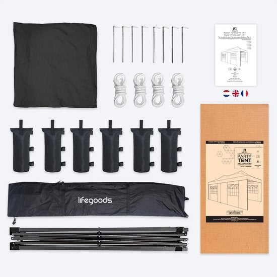 LifeGoods Partyzelt - 3x6 m - Seitenwände - Easy Up - Anthrazit