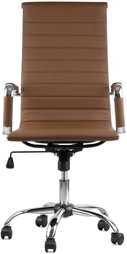 Feel Furniture – Luxuriöser Bürostuhl – Hohe Rückenlehne – Cognac mit silbernem Gestell