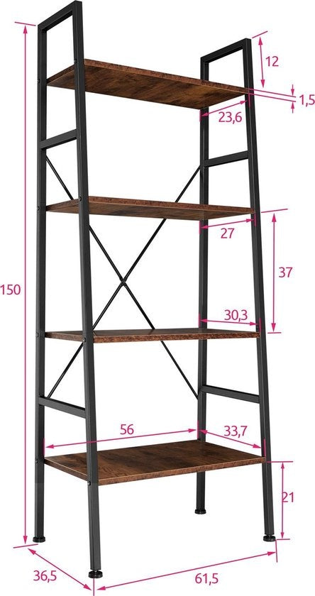 tectake - Wandschrank Liverpool - industriell dunkelbraun - 61,5 x 36,5 x 150 cm - 404148