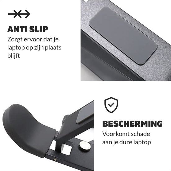 LURKÂ® Laptop-Ständer verstellbar - Ergonomischer Laptop-Halter - klappbar - Notebook/Buch/Tablet - Aluminium - 11 bis 17 Zoll - Schwarz