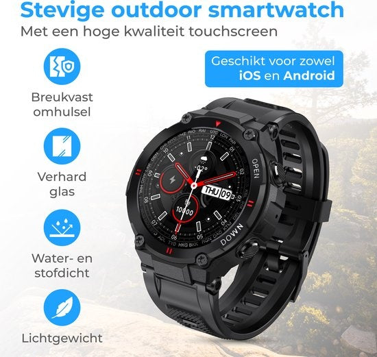 Nuvance Outdoor Smartwatch K22 - 45mm - Touchscreen - IP67 Wasserdicht - iOS & Android