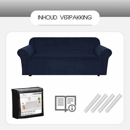 Hilvard - Sofabezug 3-Sitzer Sofas - (185 - 230 cm) - Dunkelblau - Samt - Stretch - Sofaschoner - Möbelbezug - Gegen Beschädigungen und Flecken - Sitzbezug - Sitzbezug