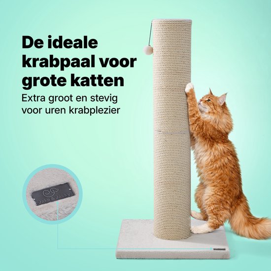 Jake and Jacky Kratzbaum für große Katzen – Natur/Creme – mit Spielball – 56 x 56 x 120 cm – Ø Sisal-Kratzbaum 20 cm