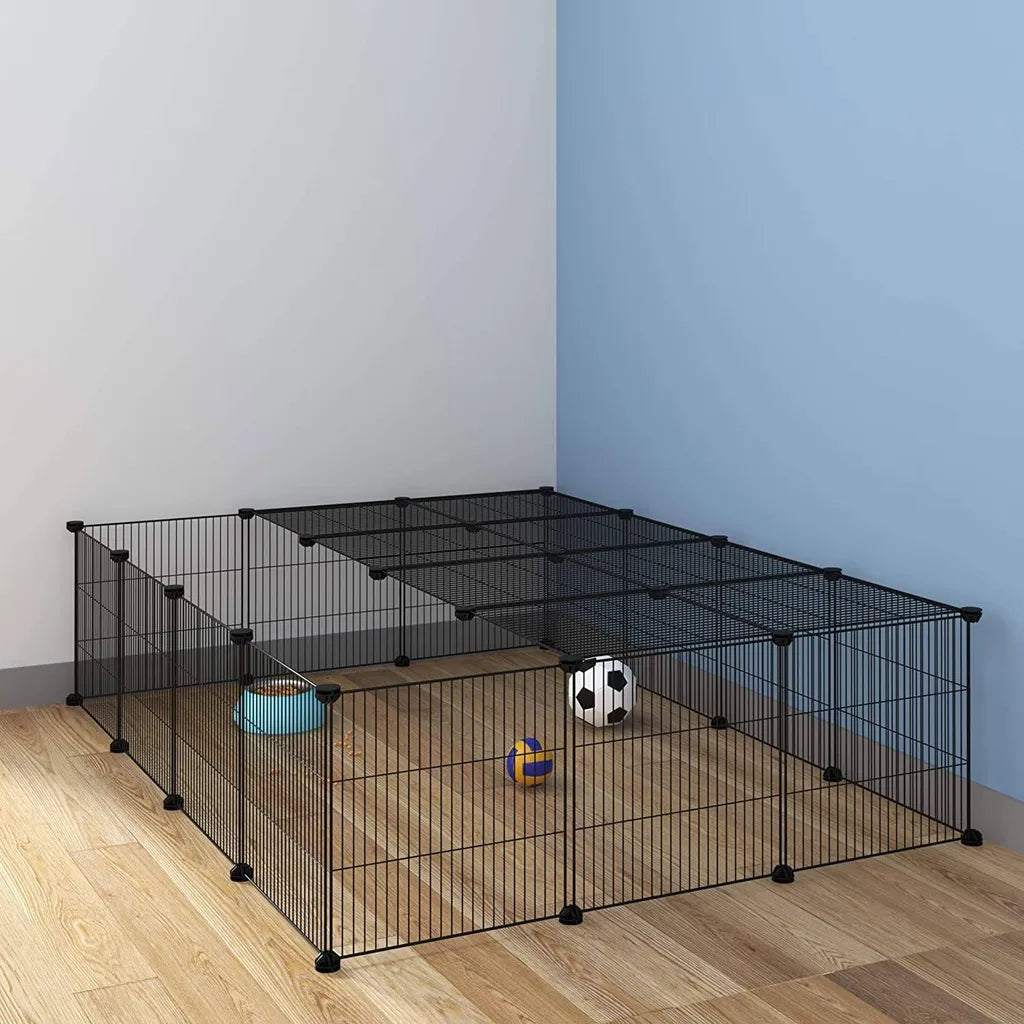 EUGAD Außengehege für Welpen – Bausatz zum Selberbauen – schwarz – 147 x 111 x 37 cm