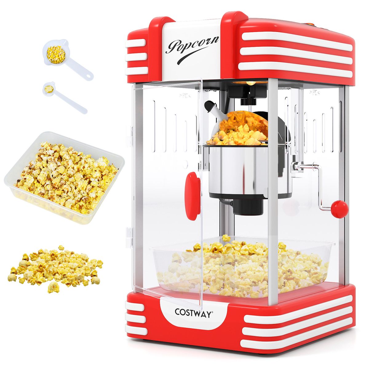 Coast Popcornmaschine – Retro-Kino-Stil – Warmhalte-Lampe – manuelle Bedienung – rot/weiß
