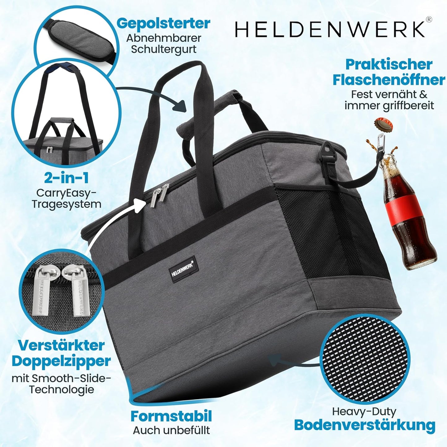 Heroic Kühltasche - 30L - 12 Stunden - 7 Fächer - Grau