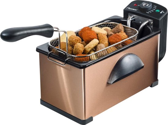 Bestron Fritteuse 3,5 Liter – AF370CO – Fritteuse 2000 W – Sichtfenster – Kupfer – 5 Jahre Garantie