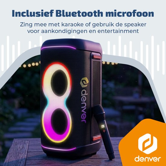 Denver Bluetooth-Lautsprecher Partybox – Disco-Lichter – Partybox – inkl. Mikrofon – Lautsprecher – BPS370