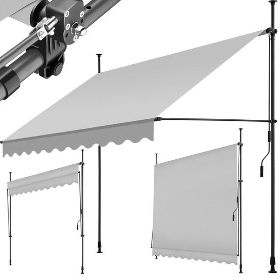 Tectake - Klemmmarkise Sonnenschirm - 250 x 180 cm - Ausgestattet mit UV-beständigem Polyester und Handkurbel und Teleskopstangen - Für Balkon und Terrasse - Hellgrau pulverbeschichteter Stahl